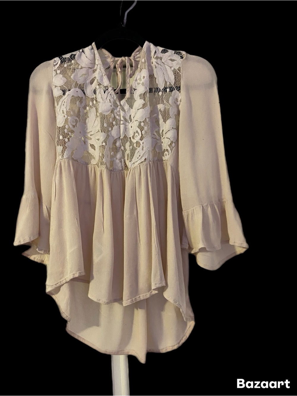 American Eagle Outfitters Cream Lace Yoke Flowy Top